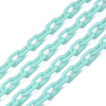 Opaque Acrylic Cable Chains, Oval, Turquoise, 13x8x2mm, 19.68 inch(50cm)/strand