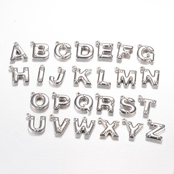 201 Stainless Steel Charms, Random Mixed Letters, 15.2x13x3mm, Hole: 1.2mm