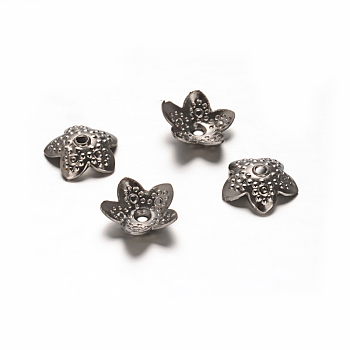 5-Petal 304 Stainless Steel Bead Caps, Stainless Steel Color, 10x3mm, Hole: 1.5mm