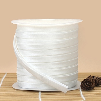 Flat Satin Piping Trim, Polyester Ribbon for Cheongsam, Clothing Decoration, White, 3/8 inch(10mm), about 54.68 Yards(50m)/Roll