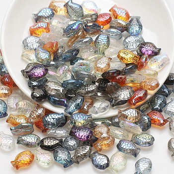 Transparent Glass Beads, Fish, Mixed Color, 10x14mm, Hole: 1.2mm
