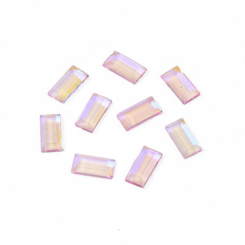 Glass Rhinestone Cabochons, Nail Art Decoration Accessories, Faceted, Rectangle, Pink, 4x1.5x1mm
