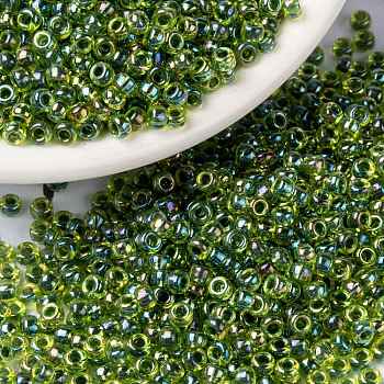 MIYUKI Round Rocailles Beads, Japanese Seed Beads, 8/0, (RR341) Green Lined Chartreuse AB, 3mm, Hole: 1mm, about 422~455pcs/10g