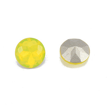 K9 Glass Rhinestone Cabochons, Pointed Back & Back Plated, Faceted, Flat Round, Citrine, 8x5mm
