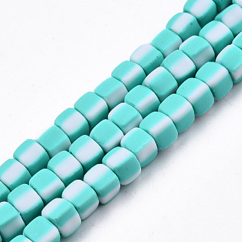 Handmade Polymer Clay Beads Strands, Cube, Turquoise, 5x5x4.5mm, Hole: 2mm, about 85~86pcs/strand, 15.83 inch~16.06 inch(40.2~40.8cm)