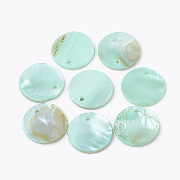 Freshwater Shell Pendants, Dyed, Flat Round, Pale Turquoise, 16x1.5~2mm, Hole: 1.4mm