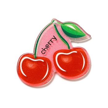 Acrylic Pendants, Fruits, Cherry, 37x39x2mm, Hole: 2mm