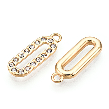 304 Stainless Steel Pendants, Manual Polishing, with Rhinestone, Oval Charm, Real 14K Gold Plated, 21x7.5x2mm, Hole: 1.8mm