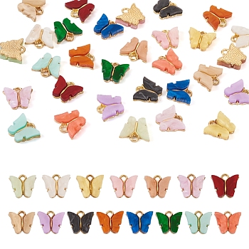 Pandahall 30Pcs 15Colors Acrylic Charms, with Alloy Finding, Butterfly Charm, Mixed Color, 13x14x3mm, Hole: 2mm, 2pcs/color