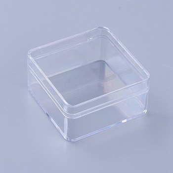 Plastic Bead Containers, Square, Clear, 6x6x3cm, Inner Diameter: 5.6x5.6cm