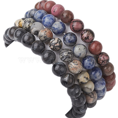 4Pcs Constellation 8mm Round Natural Larvikite & Blue Spot Jasper & Rhodonite & Picasso Jasper Beaded Stretch Bracelets for Women(BJEW-JB10639)-5