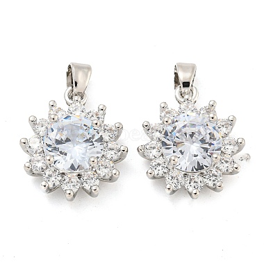 Platinum Clear Flower Brass+Cubic Zirconia Pendants