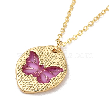 Brass Enamel Cable Chain Butterfly Pendant Necklaces(NJEW-K379-01G-02)-2