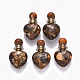 Кулоны для духов из натурального бронзита и синтетической императорской яшмы в сборе в форме сердца(G-R484-01F)-1