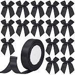 Polyester Packaging Ribbon Bowknots, with Polyester Ribbon, Black, 90x100x9mm(FIND-GF0007-21)