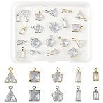 20Pcs 10 Styles Brass Pave Clear Cubic Zirconia Charms, Platinum & Light Gold, 9x3~7.5x1.5~3mm, Hole: 0.9~1.2mm, 2pcs/style(ZIRC-FS0001-03)