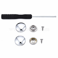 DIY Clothing Button Accessories Set, include 6Pcs Brass Craft Solid Screw Rivet, with Stainless Steel Findings and Plastic, Flat Round, and 1Pc Iron Cross Head Screwdriver, with Plastic Handles, Platinum, 18.5x15mm(FIND-T066-05B-P)