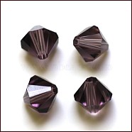 Imitation Austrian Crystal Beads, Grade AAA, K9 Glass, Faceted, Bicone, Purple, 4.55x5mm, Hole: 0.7~0.9mm(SWAR-F022-5x5mm-204)