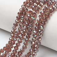 Electroplate Glass Beads Strands, Half Plated, Rainbow Plated, Faceted, Rondelle, Indian Red, 4x3mm, Hole: 0.4mm, about 123~127pcs/strand, 16.5~16.9 inch(42~43cm)(EGLA-A034-T4mm-J15)
