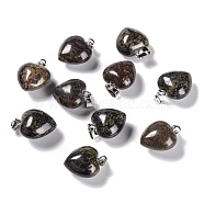 Synthetic Black Stone Pendants, with Platinum Brass Loops, Heart, 18~19x15~15.5x6~8mm, Hole: 6x2.5~3mm(G-I311-A05)