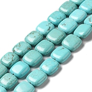 Natural Howlite Beads Strands, Dyed, Square, Turquoise, 12x12x5mm, Hole: 1.2mm, about 33pcs/strand, 15.75 inch(40cm)(G-C025-13)