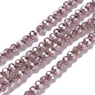 Opaque Glass Beads Strands, Faceted, Rondelle, Rosy Brown, 4x3mm, Hole: 0.6mm, about 221pcs/strand, 31.89''(81cm)(GLAA-H022-02F)