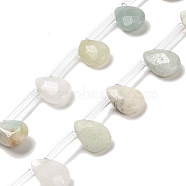 Natural Flower Amazonite Beads Strands, Faceted, Teardrop, Top Drilled, 12x8x3.5mm, Hole: 0.9mm, about 22~25pcs/strand, 13.78''(35cm)(G-Q167-A10-01)