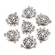 Tibetan Style Alloy Chandelier Components Links, Lead Free & Cadmium Free, Flat Round with Snowflake, Antique Silver, 27x23x2.5mm, Hole: 1.5mm(PALLOY-M186-06AS-RS)
