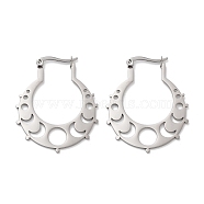 304 Stainless Steel Hoop Earrings, Moon, Stainless Steel Color, 38x31.5x1mm(EJEW-P271-08P)