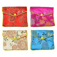 Rectangle Floral Embroidery Cloth Zipper Pouches, Jewelry Storage Bags, Mixed Color, 10x12x0.3cm(ABAG-YW0001-03C)