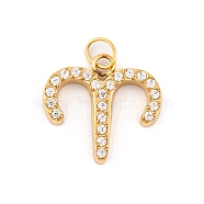 316 Stainless Steel Micro Pave Cubic Zirconia Pendants, with Jump Rings, Real 18K Gold Plated, 12 Constellation Charm, Real 18K Gold Plated, Aries, 11.5x12.5x2mm, Hole: 2.5mm(STAS-K284-01A-G)