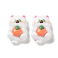 Cartoon White Cat Resin Decoden Cabochons, Cute kitten,Tangerine, 27.5x18.5x11.5mm(CRES-R203-01B)