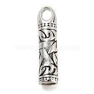 304 Stainless Steel Pendants, Column Charm, Antique Silver, 38x9mm, Hole: 6.8x4.8mm(STAS-Q228-02AS)
