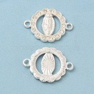 Flat Round Alloy Connector Charms, Religion Virgin Mary Links, with Crystal Rhinestone, Nickel, Silver, 20x17x2mm, Hole: 1.6mm(FIND-H039-01S)
