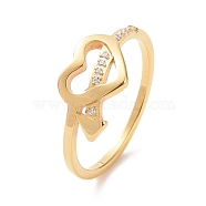 Crystal Rhinestone Heart with Arrow Finger Ring, Ion Plating(IP) 304 Stainless Steel Jewelry for Women, Golden, US Size 5 1/2~9(16.1~18.9mm)(RJEW-D120-18G)