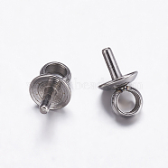 304 Stainless Steel Cup Pearl Peg Bails Pin Pendants, For Half Drilled Beads, Stainless Steel Color, 7x4mm, Hole: 2mm, Pin: 1mm(X-STAS-K146-003-4mm)