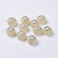 Resin European Beads, with Silver Color Plated Brass Double Cores, Imitation Cat Eye, Frosted, Rondelle, Wheat, 14x8.5mm, Hole: 5mm(RPDL-K001-A12)