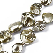 Shell Pearl Beads Strands, Polished, Nugget, Dark Khaki, 15~25x10~26x5~16mm, Hole: 1mm, about 18pcs/strand, 14.96 inch(BSHE-Q031-15E)