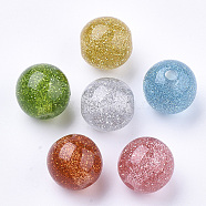 Resin Beads, with Glitter Powder, Round, Mixed Color, 16mm, Hole: 3mm(X-RESI-T036-07B)