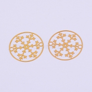 Brass Filigree Joiners Links, Flat Round with Snowflake, Golden, 20x0.2mm, Hole: 1.6mm(KK-WH0035-08G)