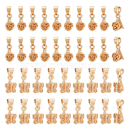 ARRICRAFT 40Pcs 2 Style Brass Ice Pick Pinch Bails, Rose & Butterfly, Real 14K Gold Plated, 11x7.5x5.5mm, Pin: 0.7mm and 11x6x7.5mm, Pin: 0.8mm, 20Pcs/style(KK-AR0002-85)