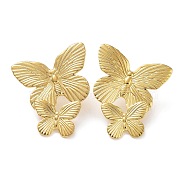 304 Stainless Steel Butterfly Stud Earrings, Golden, 37.5x32mm(EJEW-Z032-01G)
