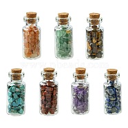 Transparent Glass Wishing Bottle Decoration, Wicca Gem Stones Balancing, with Chakra Synthetic & Natural Mix Gemstone Beads Drift Chips inside, 16x38mm, 7pcs/set(AJEW-JD00010)