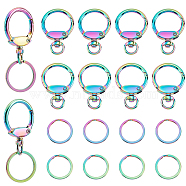 Elite 10Pcs Zinc Alloy Swivel Clasps, Keychain Swivel Snap Clasps, with 10Pcs Ion Plating(IP) 304 Stainless Steel Split Key Rings, Rainbow Color, Clasps: 43x29.5x6mm, Hole: 4.5x8.5mm; Key Rings: 25x2mm(FIND-PH0009-03)