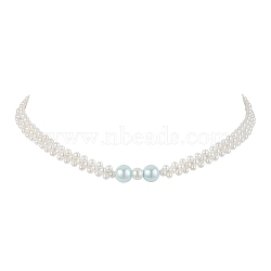 Shell Pearl Bead Beaded Necklaces, Glass Pearl & ABS Plastic Imitation Pearl Necklace, White, 13.39 inch(34cm)(NJEW-JN04946)