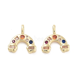 Rainbow Rack Plating Brass Micro Pave Cubic Zirconia Charms, Cadmium Free & Lead Free, Long-Lasting Plated, Real 18K Gold Plated, Colorful, 14.5x13.5x3.5mm, Hole: 2x3.5mm(KK-G512-25G-02)