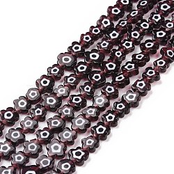 Handmade Millefiori Glass Bead Strands, Flower, Coconut Brown, 7.5~9x3mm, Hole: 1mm, about 55~57pcs/strand, 15.55 inch~15.94 inch(39.5cm~40.5cm)(LAMP-J035-8mm-62)