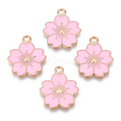 Alloy Enamel Pendants, Sakura Flower, Light Gold, Pearl Pink, 20.5x17.5x1.5mm, Hole: 2mm(ENAM-S121-115B)