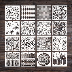 Tree/Wave/Star Pattern Eco-Friendly PET Plastic Hollow Painting Silhouette Stencil, DIY Drawing Template Graffiti Stencils, White, 15x15cm, 16pcs/set(DRAW-PW0008-03)