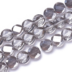 Electroplate Glass Beads Strands, Faceted, Flat Round, Pearl Luster Plated, Gray, 8~8.5x4~4.5mm, Hole: 1mm, about 70~72pcs/strand, 21.2 inch(54cm)(EGLA-J149-B-PL01)